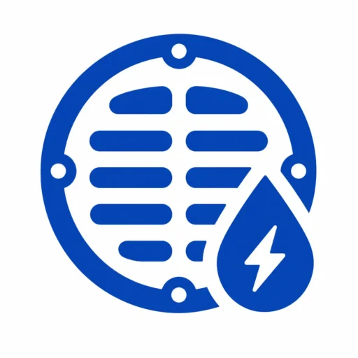 Akut Kloakrens logo med kloakdæksel og lynsymbol